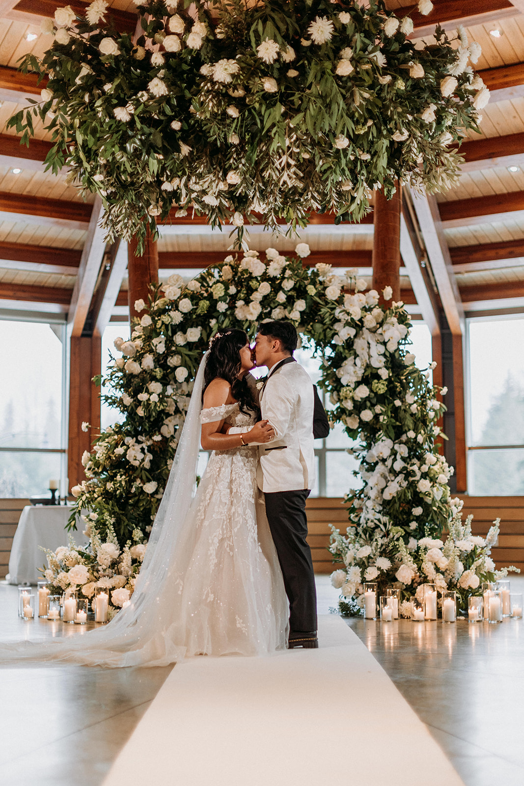 Groom seeing his bride for the first time at a Whistler wedding ceremony